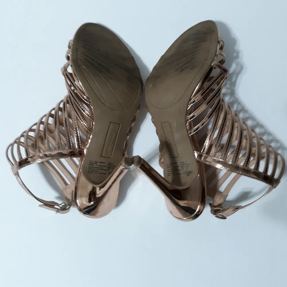 CHRISTIAN SIRIANO Rose gold gladiator heel…